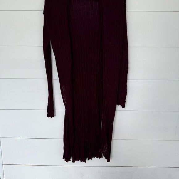 Free People Women’s Large Maroon Open Cardigan Sweater - Picture 2 of 7